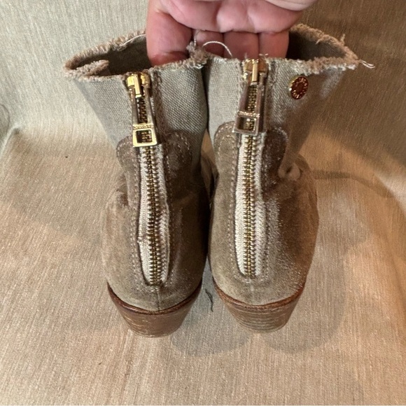 ZADIG & VOLTAIRE Sz 38 Fabric Canvas Suede Stacked Heel Zip Up Ankle Booties - Picture 9 of 14